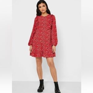 Banana Republic Red Ruffle Heart Print Long Sleeve Dress. XL. NWT.